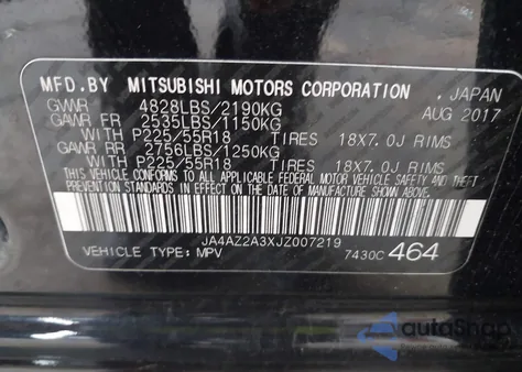 2018 Mitsubishi Outlander Es z USA, uszkodzony, nr VIN JA4AZ2A3XJZ007219